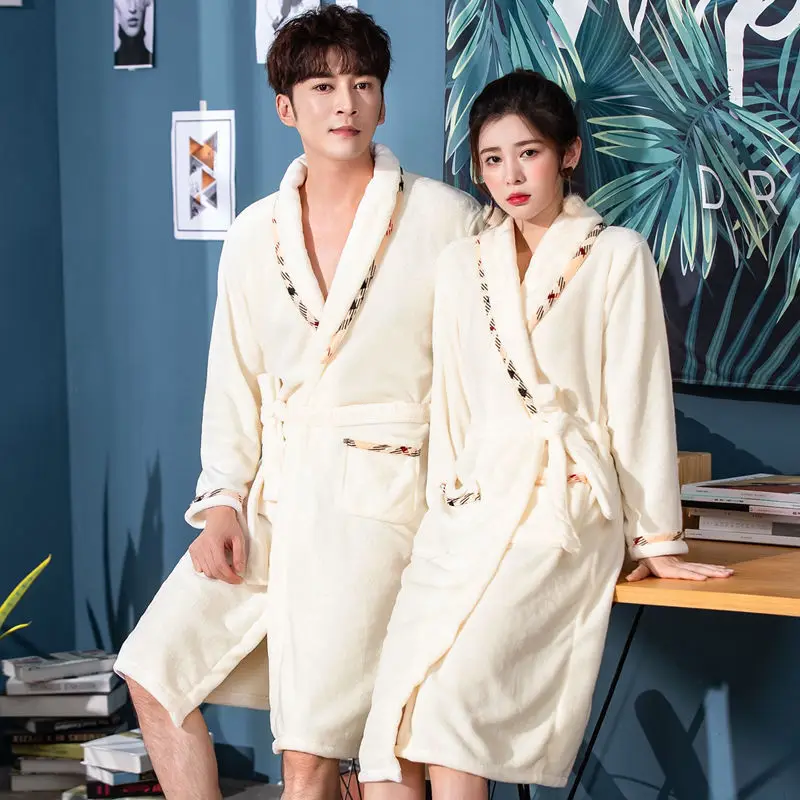 Bathrobe Robe Men Women Facecloth Couple Bathrobe Can Wear Bathing Suit Thickened Autumn Winter Coral Fleece Pajamas Home Wear