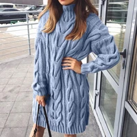 winter lady sweater solid color elegant solid color women long knitted pullovers sweater for womens