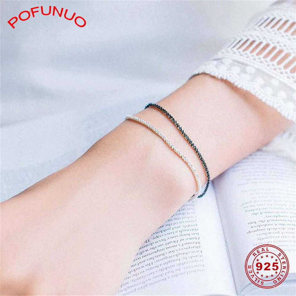 POFUNUO 925 Стерлинговое Серебро Браслеты для влюбленных день и ночь дизайн пары