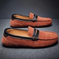 men second layer cow suede fashion casual shoes male genuine leather handsewn loafer moccasin comfy soft breathable driving shoe