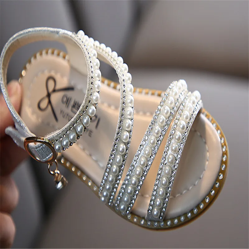 

Summer Baby Girls Sandals Toddler Infant Kids Slip On Pearl Crystal Single Princess Roman Shoes For Children Girl