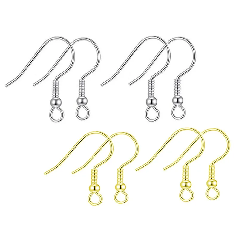 

20pcs Stainless Steel Gold SilverTone Hypoallergenic Earring Hooks Fish Earwire with Coil and Ball for Jewelry Making 20x22mm
