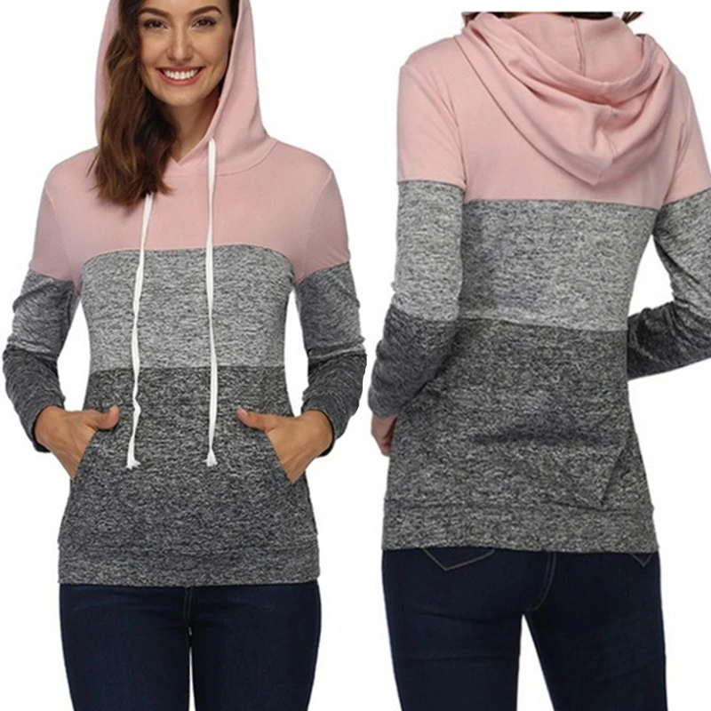 

Winter sportswear ladies color block hoodie casual long-sleeved pullover