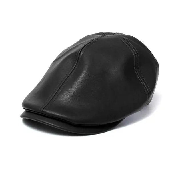 

New Mens elegant Women Vintage Leather Beret Cap Peaked Hat Newsboy Sunscreen Beret Solid Faux PU Leather Beret