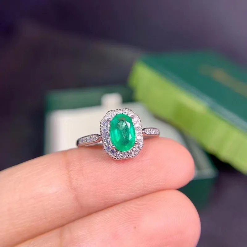 

New Natural Green Emerald Gemstone Ring for Women Jewelry Real 925 Silver Certified Natural Gem Engagement Ring Good Gift