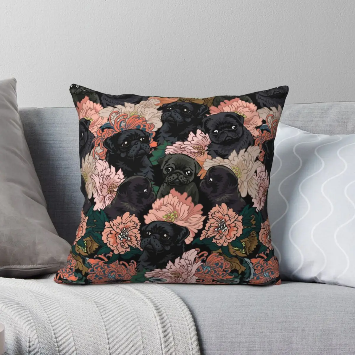 

Because Black Pug Pillowcase Polyester Linen Velvet Pattern Zip Decor Bed Cushion Cover 45x45