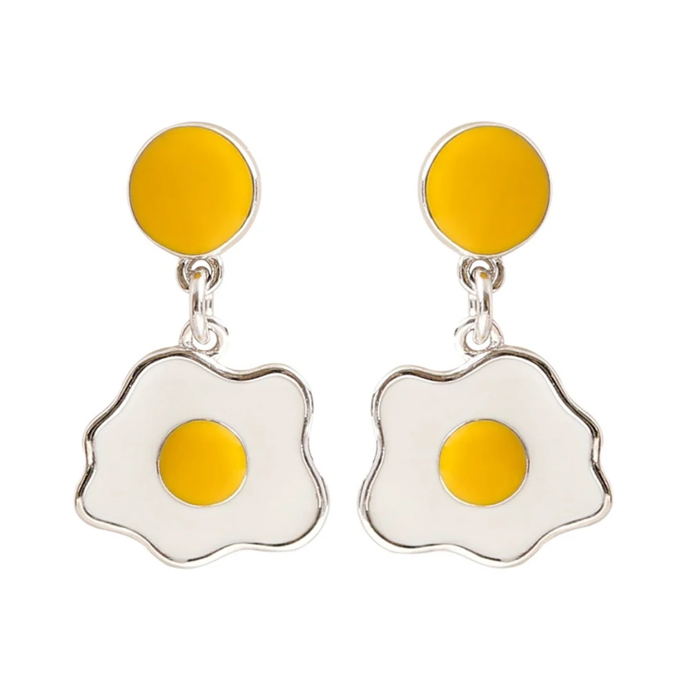 

ZEMIOR 925 Sterling Silver Cute Fried Egg Women Earrings Dangle Trendy Enamel Creative Drop Earring Fine Statement Jewelry