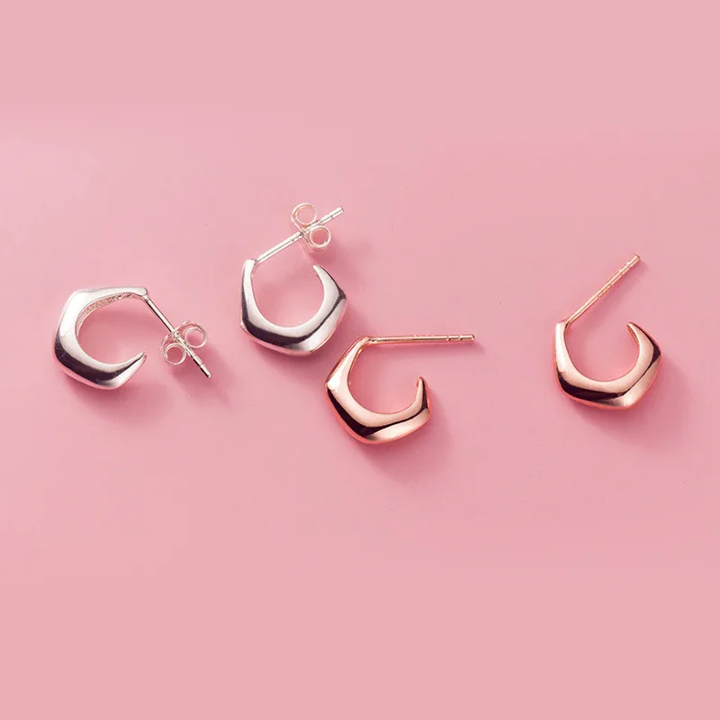 

S925 Sterling SilverColor Jewelry Fashion Simple Hollow Letter C Shape Stud Earrings For Women Lady Daughter Gift