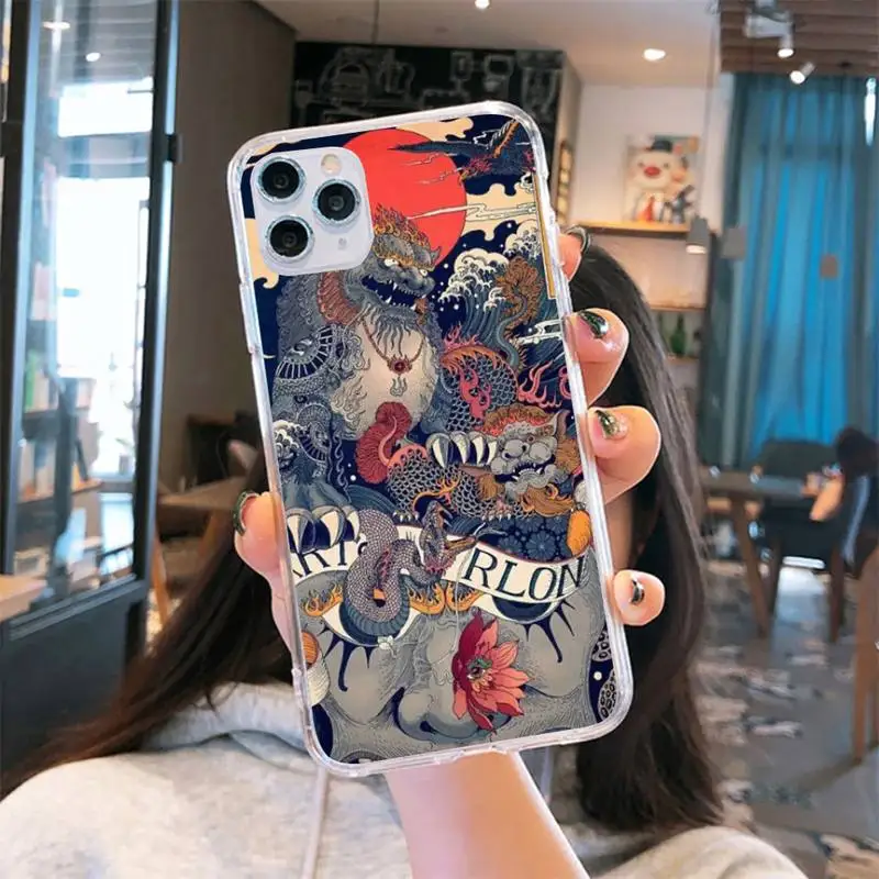 

Japanese fox dragon Aesthetics Phone Case Transparent for iPhone 6 7 8 11 12 s mini pro X XS XR MAX Plus
