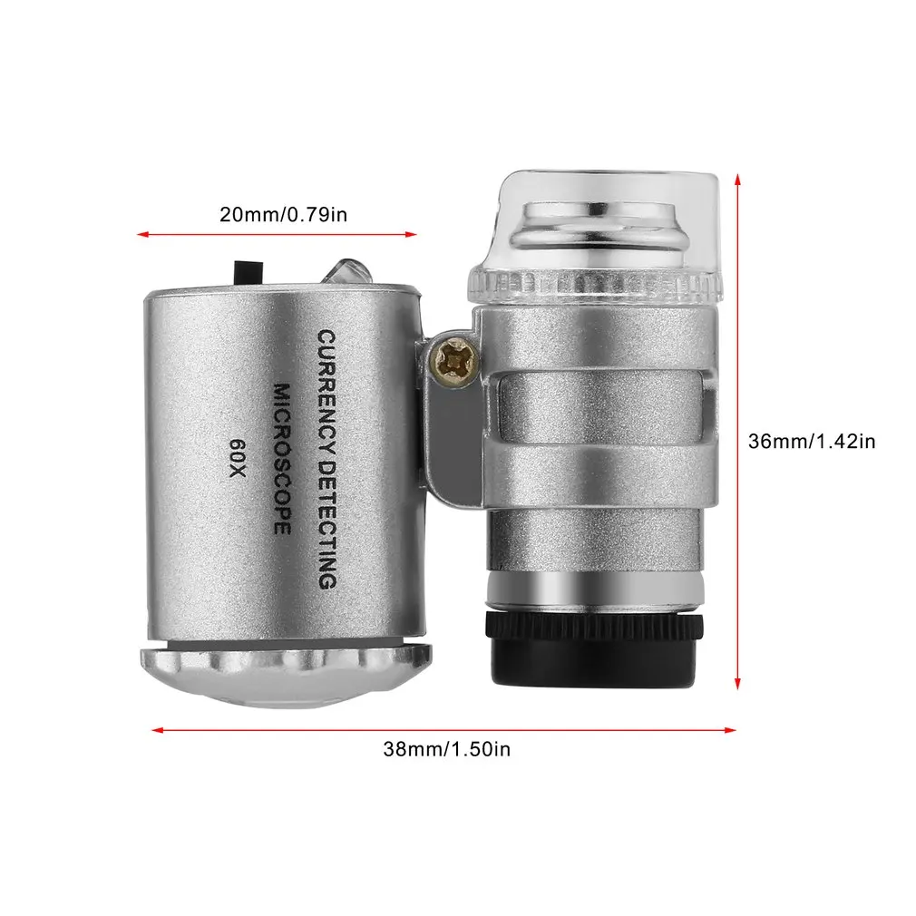 

Mini 60x Pocket Handheld Microscope Loupe Currency Detecting with LED and UV Light Portable Glass Jewellery Magnifier Detector