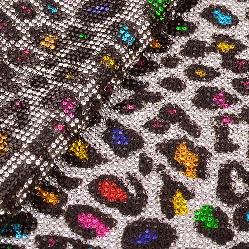 Leopard Lear JUNAO 24*40 см, блестящие разноцветные стеклянные стразы, сетчатая отделка, горячая фиксация, Кристальные тканевые листы, Стразовая лента для аппликации, для одежды, рукоделия - Цвет: Leopard Lear