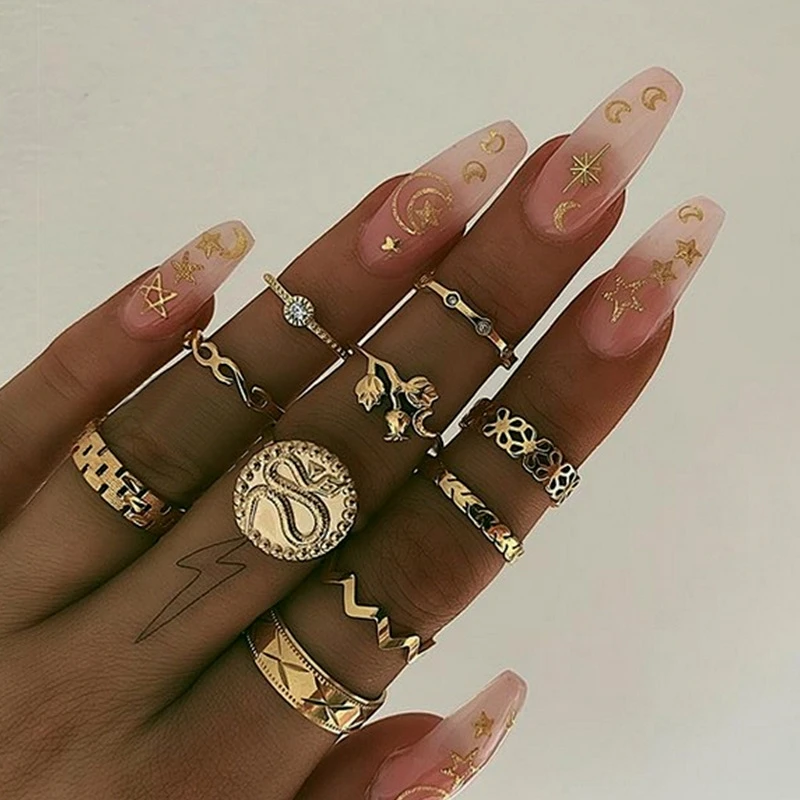 Модные женские кольца 8 шт./компл. набор золотых колец в виде змеи цветка ветки