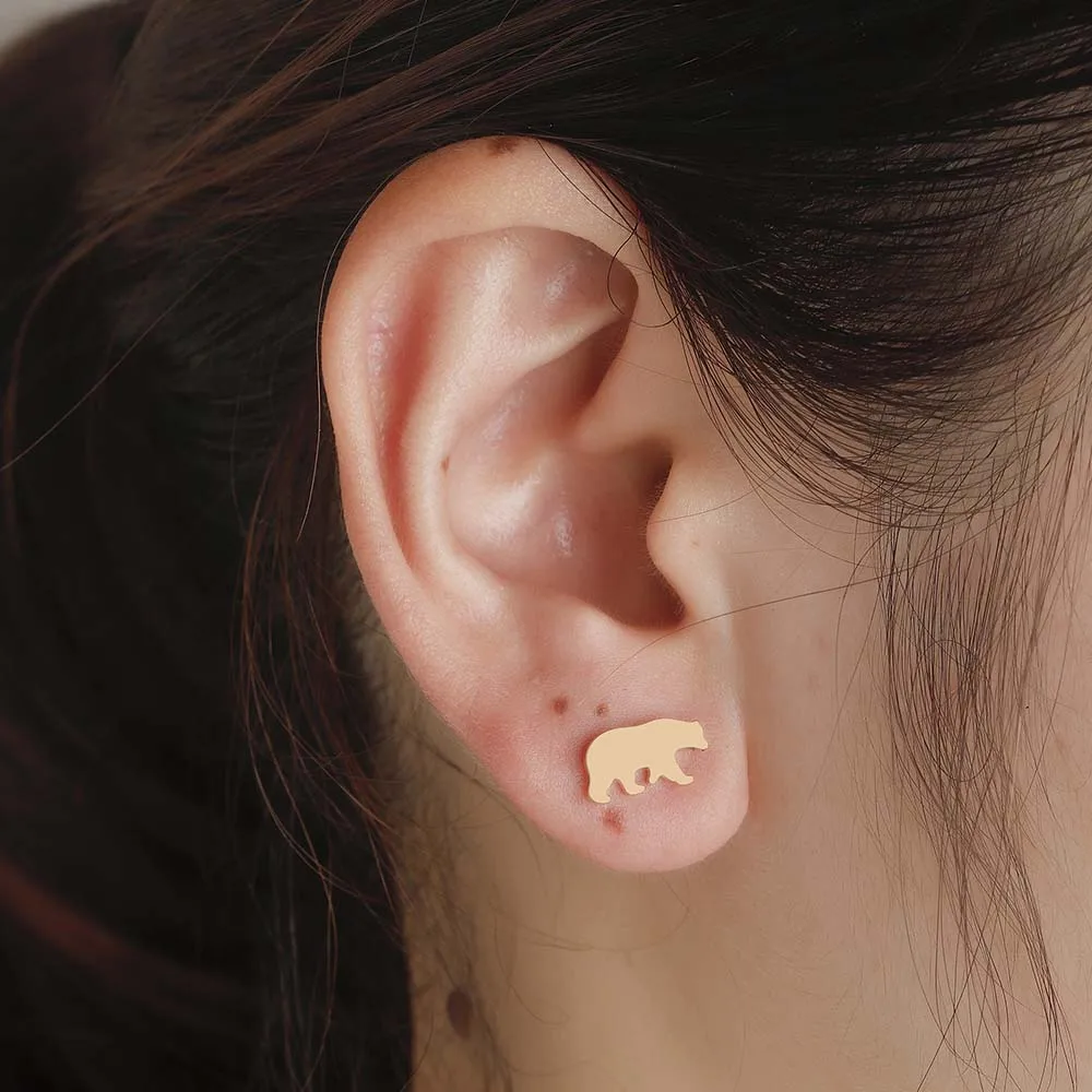 Женские серьги гвоздики Chandler с милым белым медведем животными золотого цвета