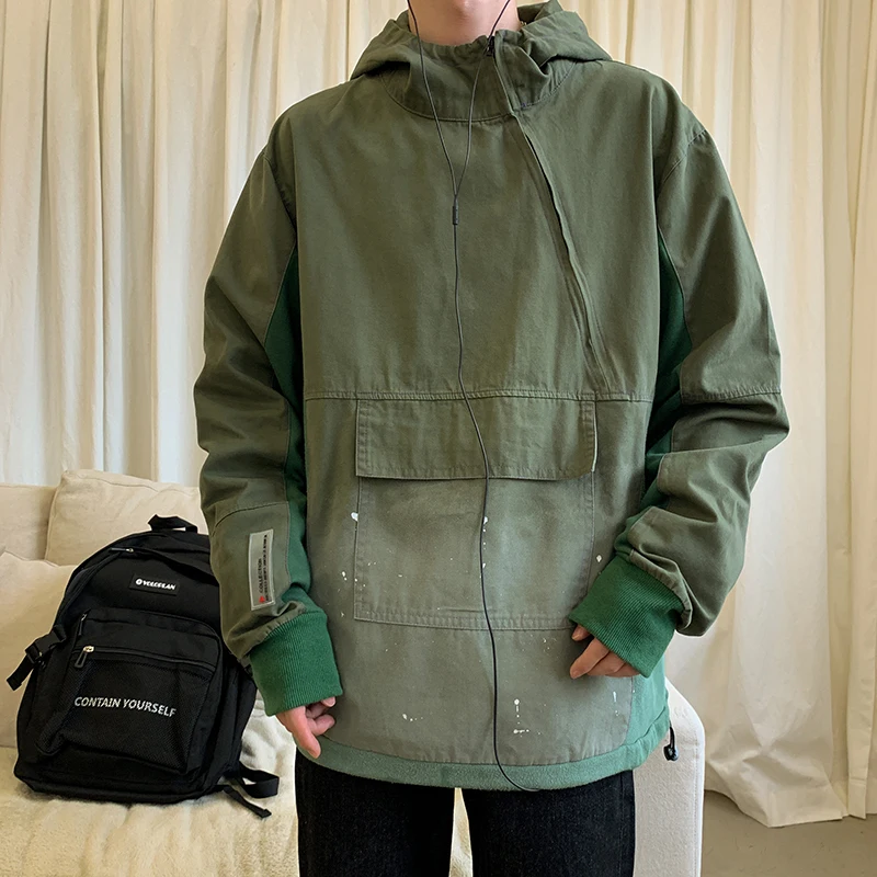 

Plus Size 5XL-M Autumn Winter New Gradient Color Spliced Design Hooded Jacket Men Clothing 2021 Loose Casual Pullover Coats Sale