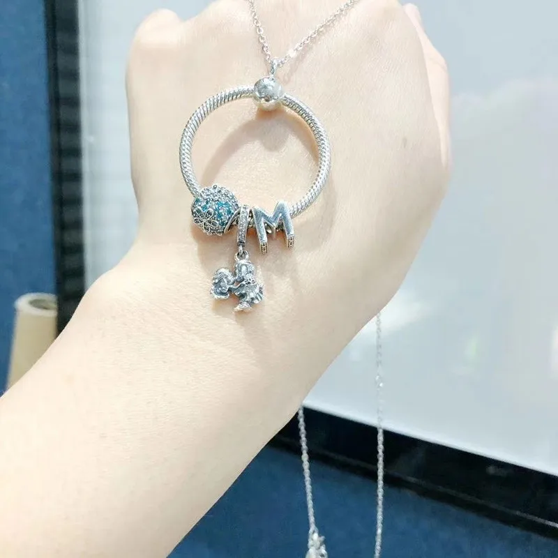

100% 925 Sterling Silver Fashion Flower Beads And Princess Pendant Pan necklace For Women Wedding Party Gift Fashion Jewelry