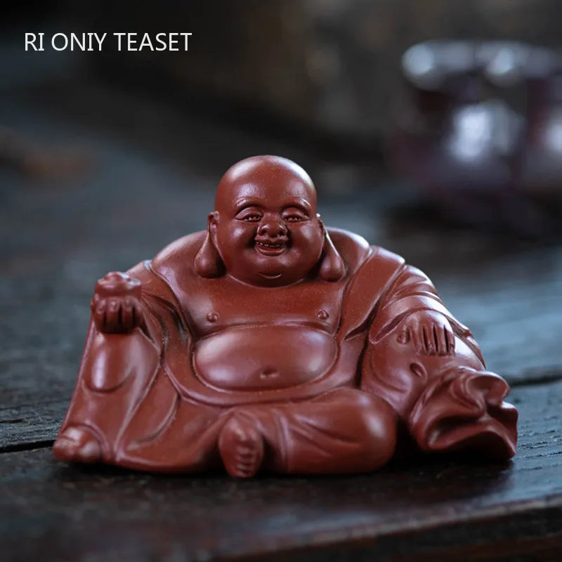 

Chinese Yixing Purple Clay Tea Pet Lucky Maitreya Buddha Statue Sculpture Ornaments Handmade Tea Figurine Crafts Teaware Decors