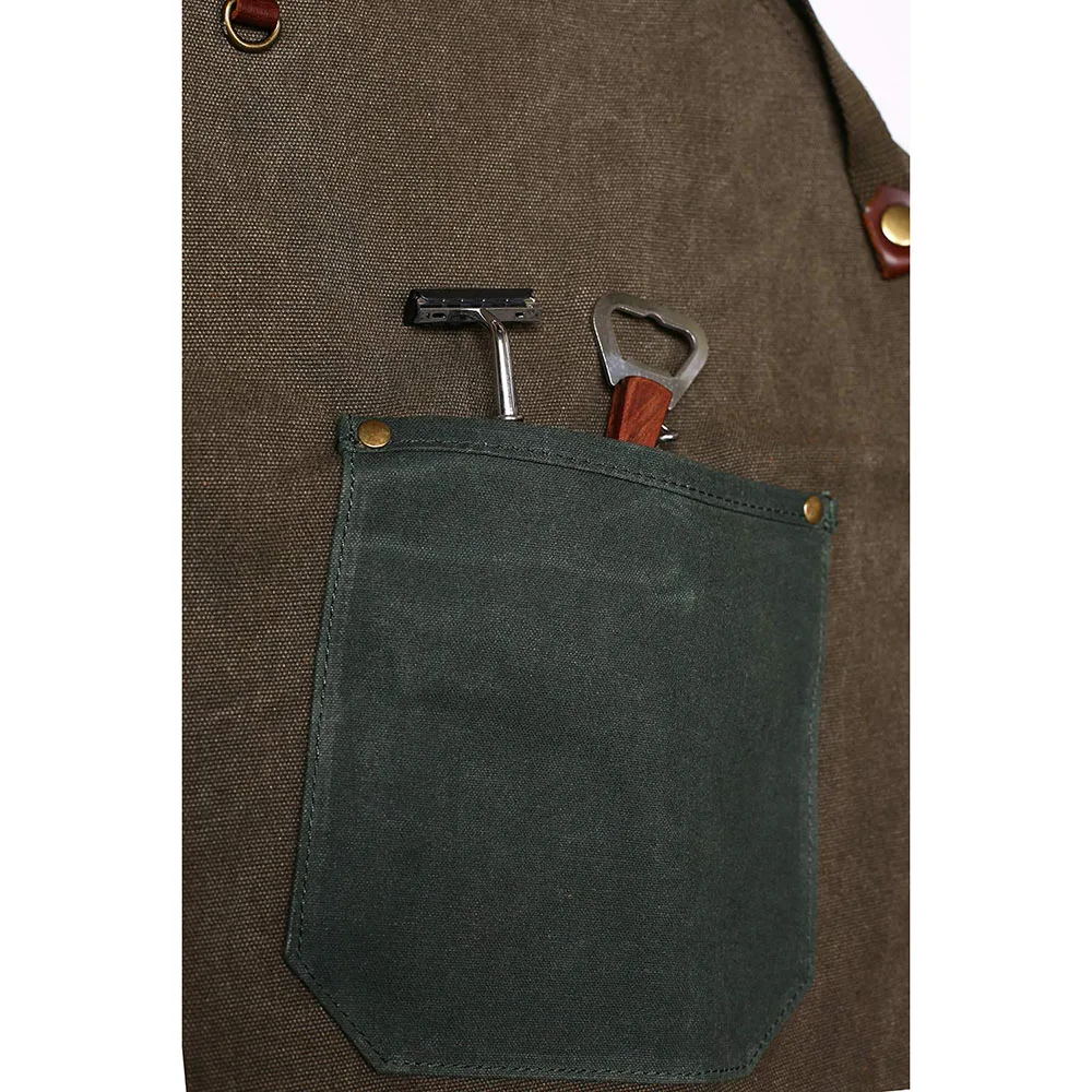 

CANVAS APRON VINTAGE WEAR-RESISTANT WATERPROOF GENUINE LEATHER COTTON CANVAS CAFE BAKERY BAR GARDENING CHEF HIGH-END WORK APRON