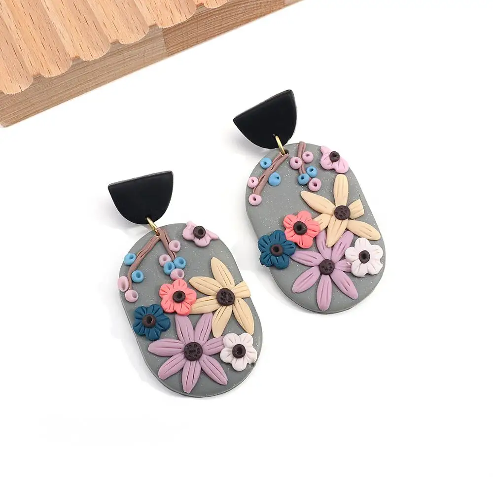 

AENSOA Unique Design Flower Polymer Clay Earrings for Women 2021 Trendy Statement Geometric Clay Drop Earrings Fashion Jewelry