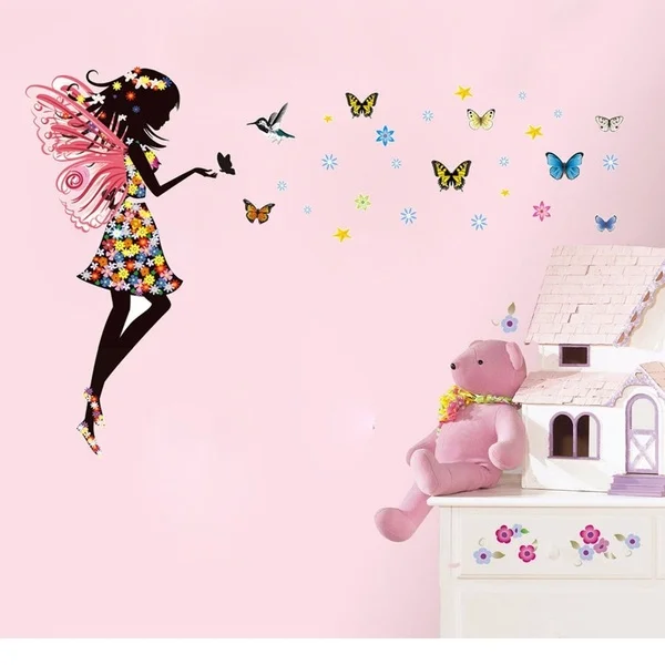 Красивая бабочка Эльф Девушка Птица Искусство Настенная Наклейка для детской
