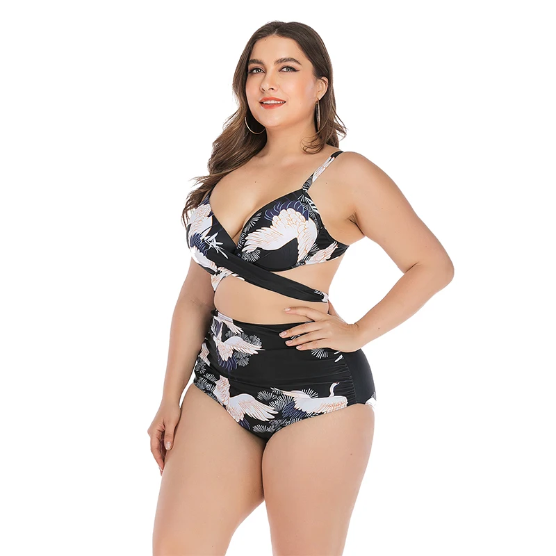 Новый сексуальный купальный костюм размера плюс с принтом журавль бикини для