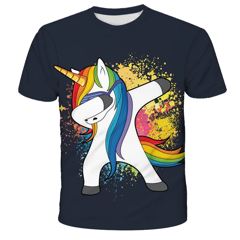 

Summer Unicorn T-Shirts Children 3D Cartoon Anime Pony Girls Clothes Unisex Boys Short Sleeves Tees Baby Kids Crew Neck Tops