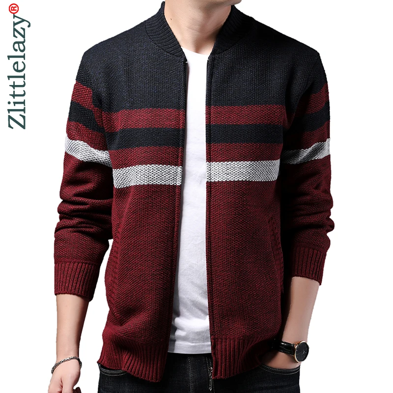 2019 в полоску плотные теплые зимние полосатый вязаный свитер для мужчин одежда