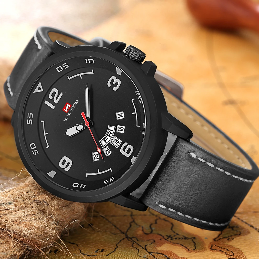 

VAVA VOOM Mens Watches Top Brand Luxury Quartz Sport Watch Men Fashion Men's Wrist Watches PU Leather Nylon Date Week Clock Male