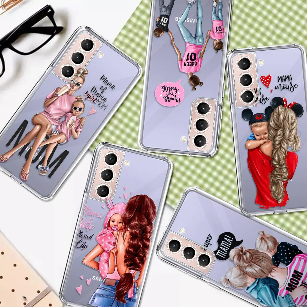 

Princess Baby Mom Clear Case For Samsung S21 S20 FE S10 Plus S9 S8 Galaxy Note 10 20 Ultra 5G 9 Phone Cover Soft Carcasa Fashion