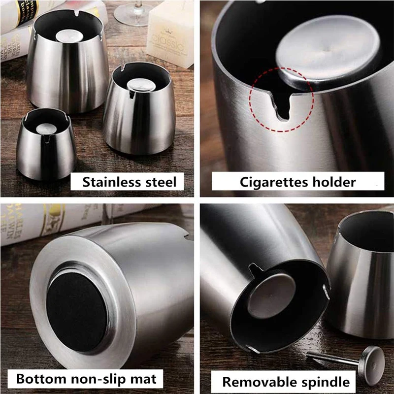 

Outdoor Ashtray with Lid for Cigarettes Stainless Steel Windproof Rainproof Ashtray for Outside Home Table Bar KTV
