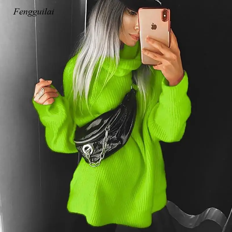 

Женская осенне-зимняя вязаная водолазка оверсайз, женский свитер, однотонный модный Повседневный пуловер с длинными рукавами