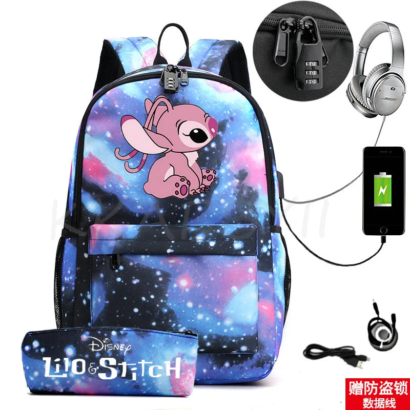 Рюкзак с USB-зарядкой Stitch из нейлона для подростков, школьная сумка для мужчин и женщин, путешествий, хип-хопа, мочилас, подарок на день рождения.