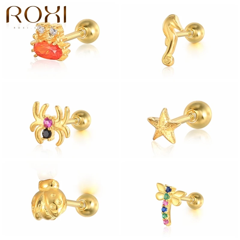 

ROXI Mini Animal Earrings For Women Silver 925 Earring Screw Ear Piercing Stud Earrings Jewelry Cartilage Ear Bone Nail Earrings