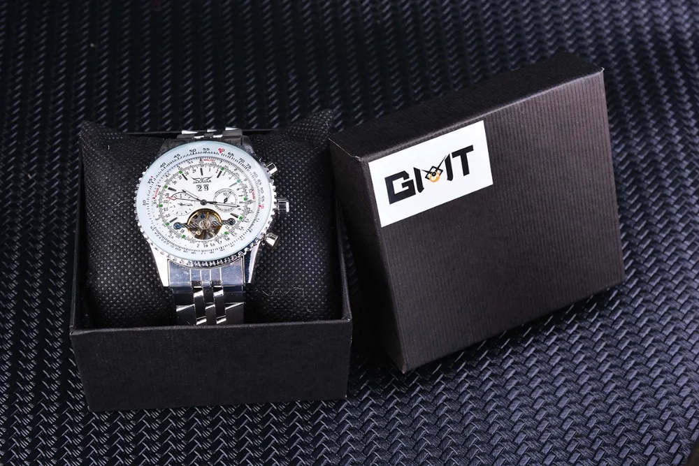 Jaragar Модные мужские механические часы Tourbillon Автоматический белый дисплей даты из нержавеющей стали ремешок Военные Спортивные часы Relojes