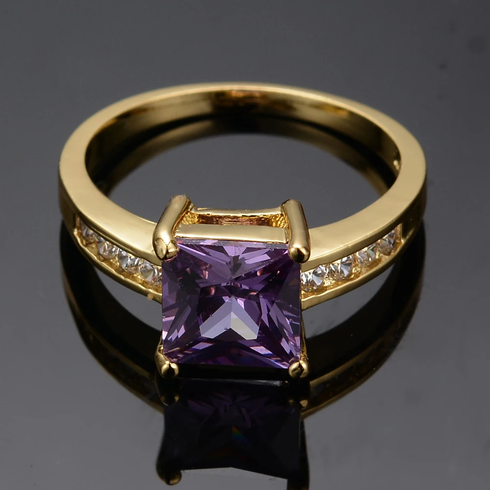

Elegant Female Purple Crystal Stone Ring Boho Gold Color Thin Wedding Rings For Women Cute Bride Square Zircon Engagement Ring
