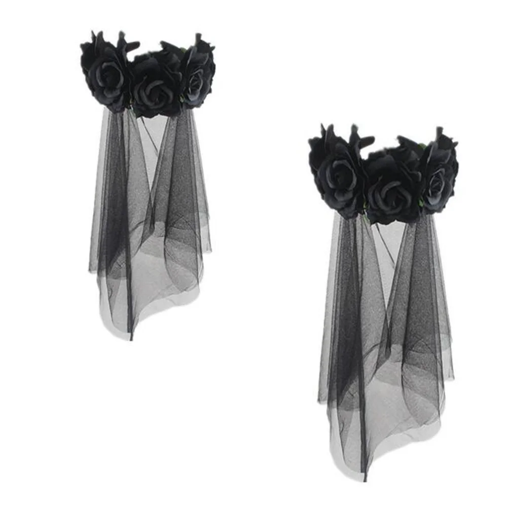 

Rose Decor Veil Makeup Veil for Festival Carnival Party (Black Pattern)
