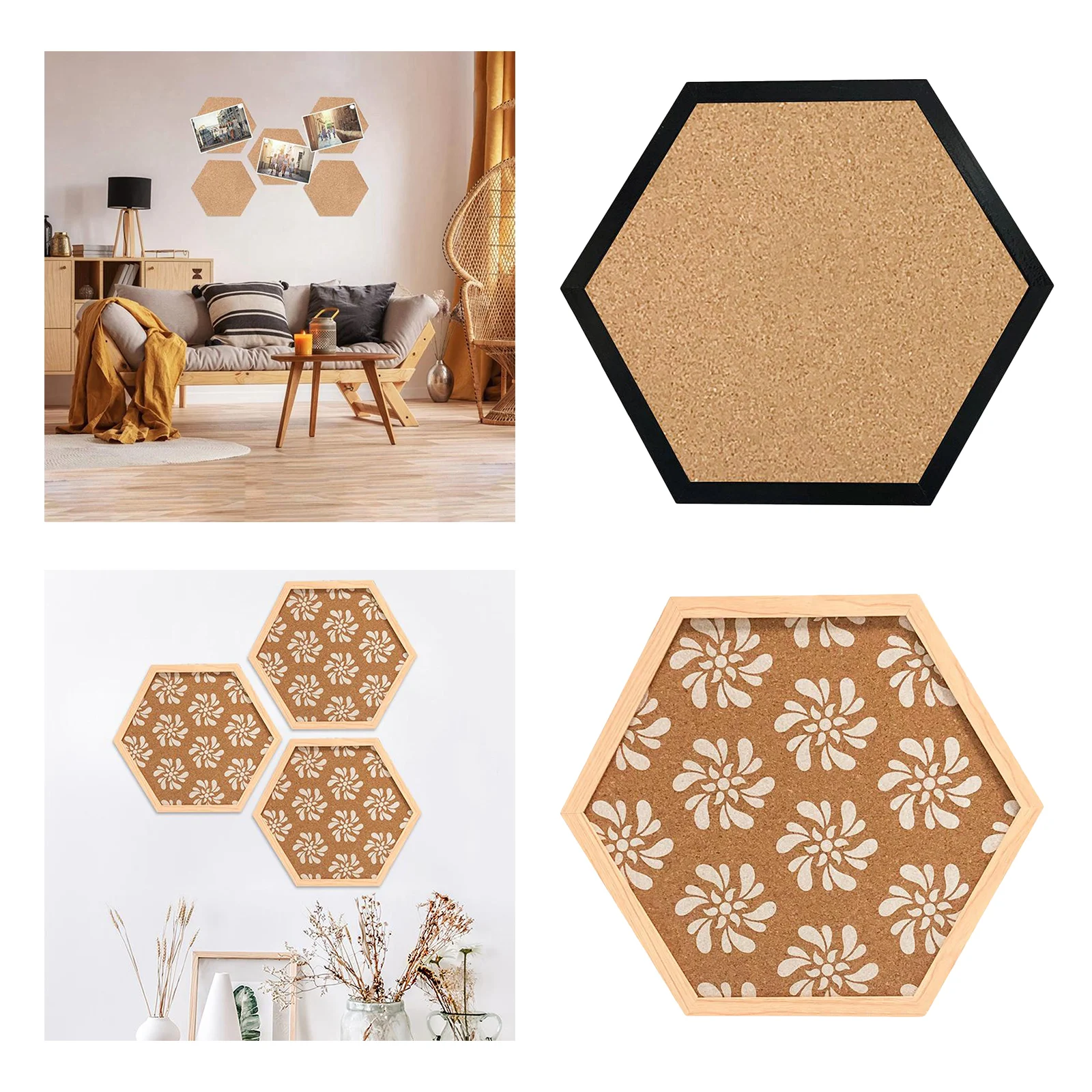 

Cork Notice Board, Hexagon Cork Bulletin Board, DIY Photo Wall Art Decors