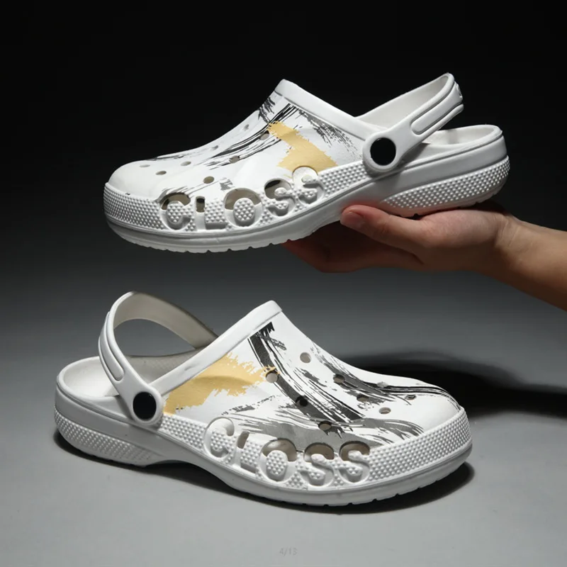 

Мужские летние Нескользящие шлепанцы с большим носком и отверстиями для пар, новинка 2020, верхняя одежда, пляжная обувь для мужчин