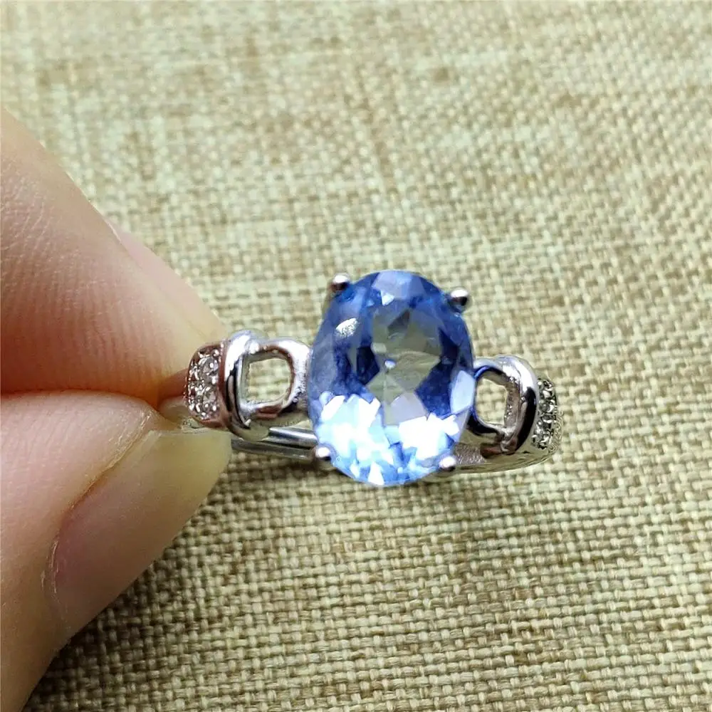 Женское кольцо с натуральным синим топазом регулируемое Размер 9x7 мм ограненный