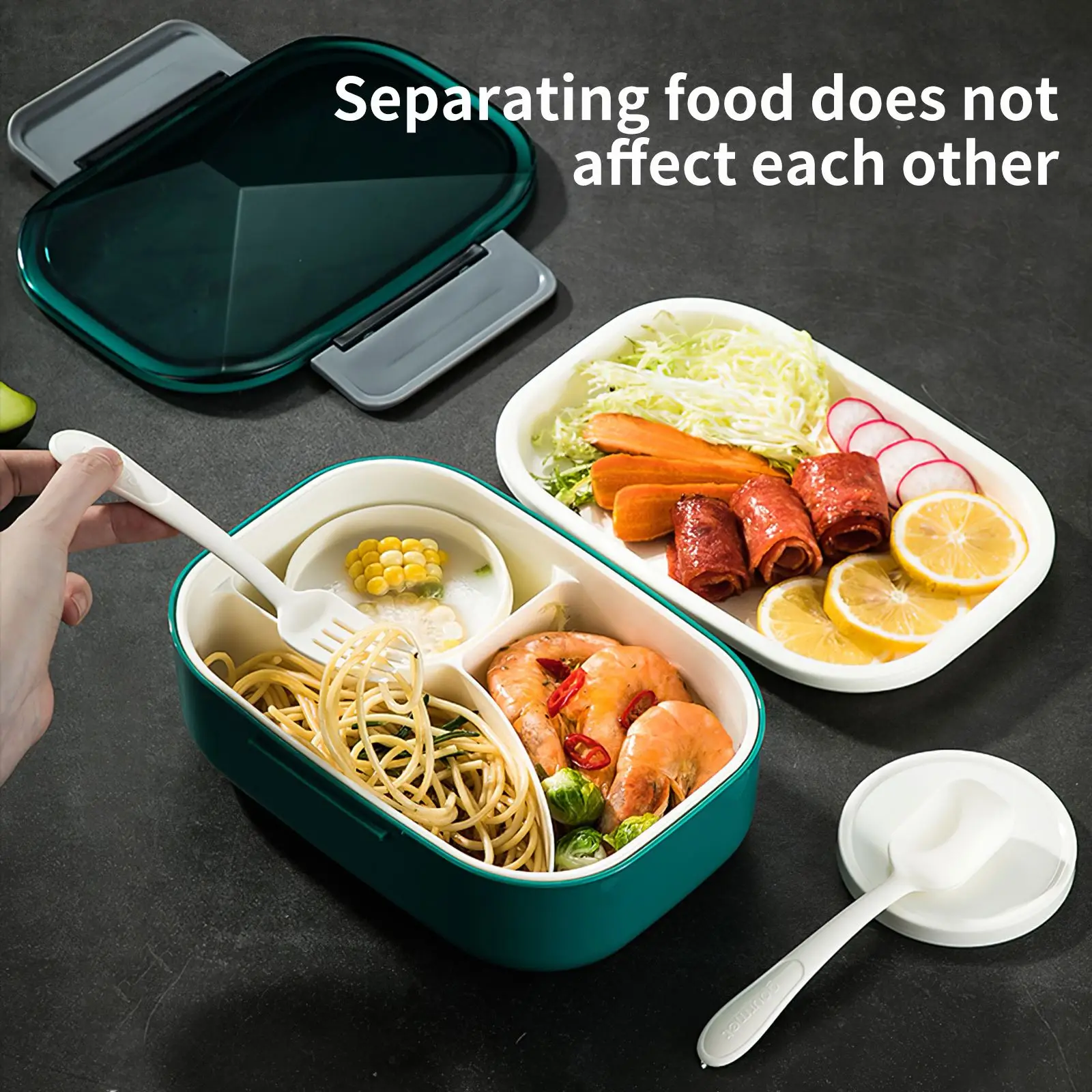 

Microwave Lunch Box Portable 2 Layer Food Container Healthy Lunch Bento Boxes with Spoon Fork Lunchbox with Divider for School