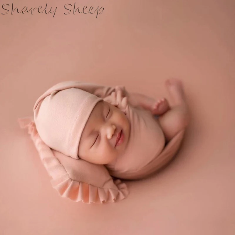 Newborn Photography Props Stretch Wraps Baby Boy Girl Photo Shoot Posing Hat+Wraps+Pillow Set bebe fotoshooting Accessories Prop | Мать и