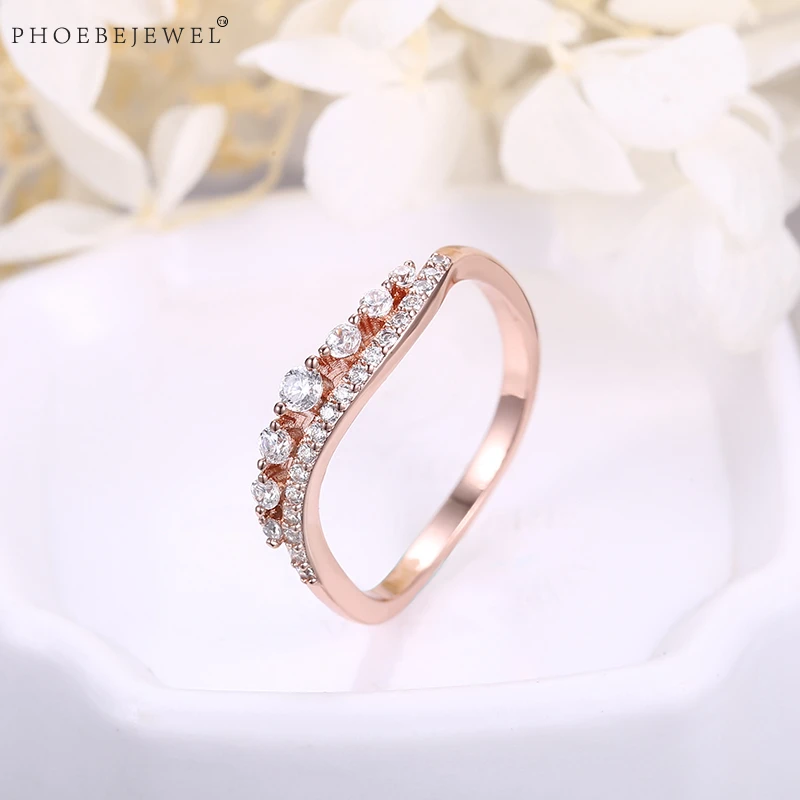 PHOEBEJEWEL Лидер продаж розовое золото цвет палец кольца для женщин с прозрачным CZ