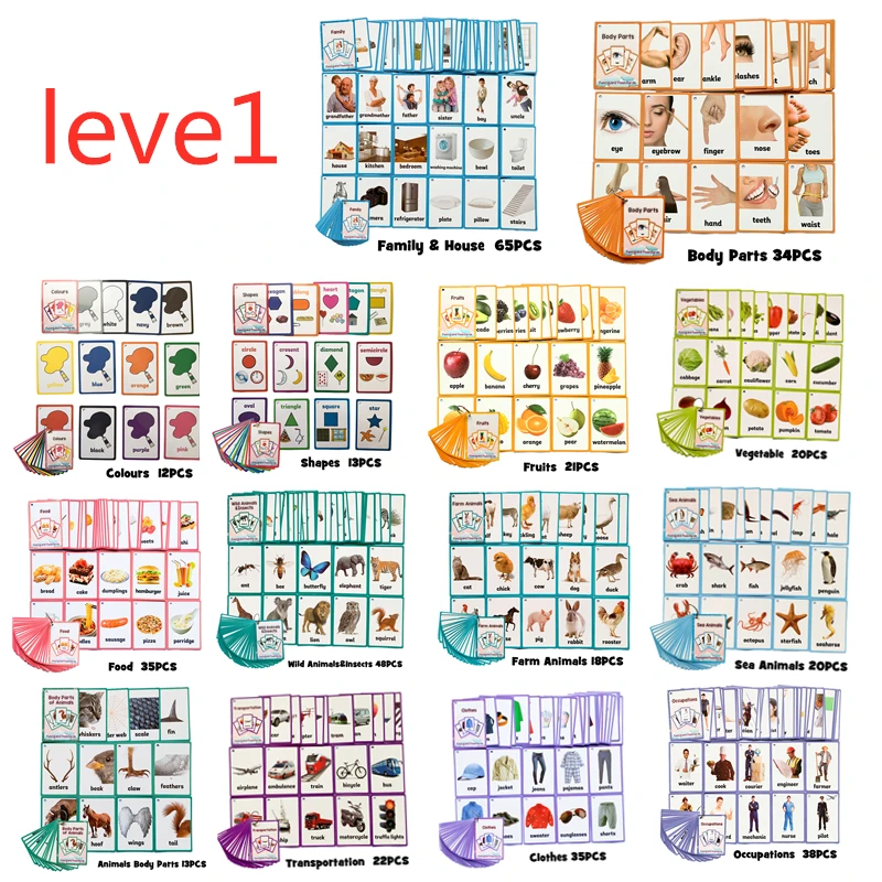 

26 Categories 760 Cards Kids learn English word card English paper card children's educational toys for kids Early Learning Toy