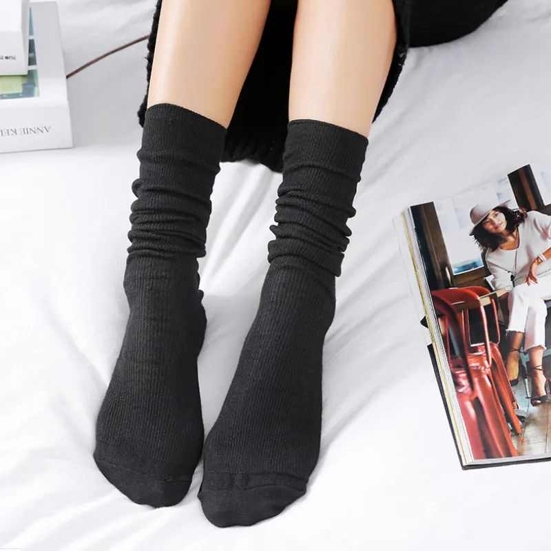 

New Harajuku Retro Women Thigh High Stockings Autumn Winter In Tube Korean Japanese Stockings Pure Color Cotton Pink 55