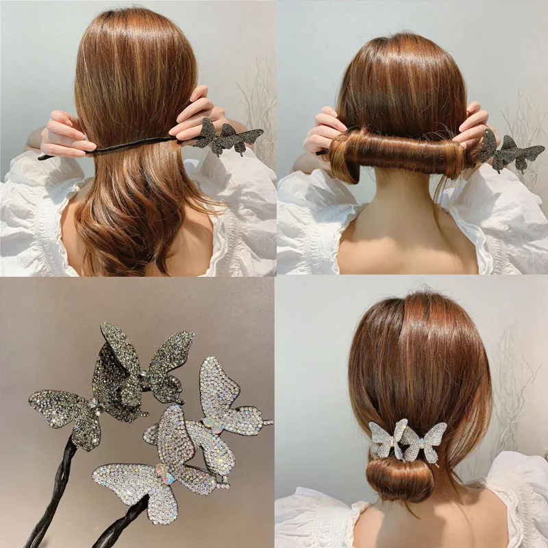

DIY Hair Style Hair device braided hair artifact lazy curly hair stick butterfly hairpin flower bud hair ornament headdress Bun