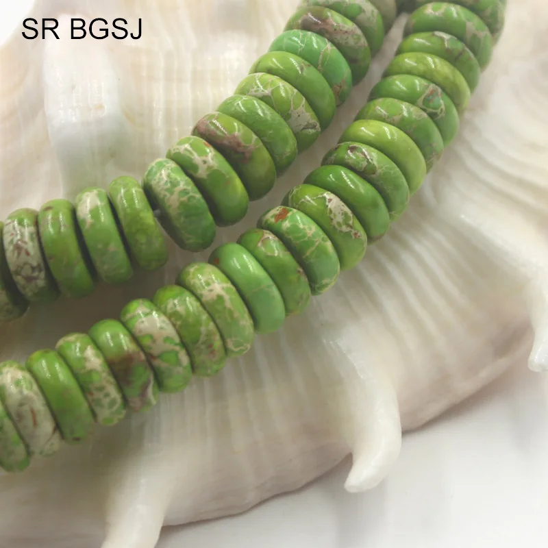 Бесплатная доставка BGSJ 3x10 мм Rondelle морской осадочный яшма зеленый драгоценный