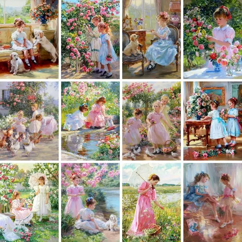 

GATYZTORY Painting By Numbers For Adults Girl Garden DIY Kits HandPainted On Canvas With Framed Oil Picture Drawing Coloring By
