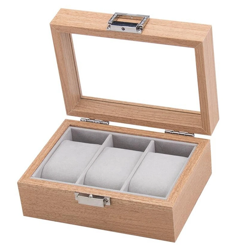 

Wooden Watch Box Organizer Storage for Clock Watches Display Case Holder Storage Jewelry Boxes Best Gift 3 Grid