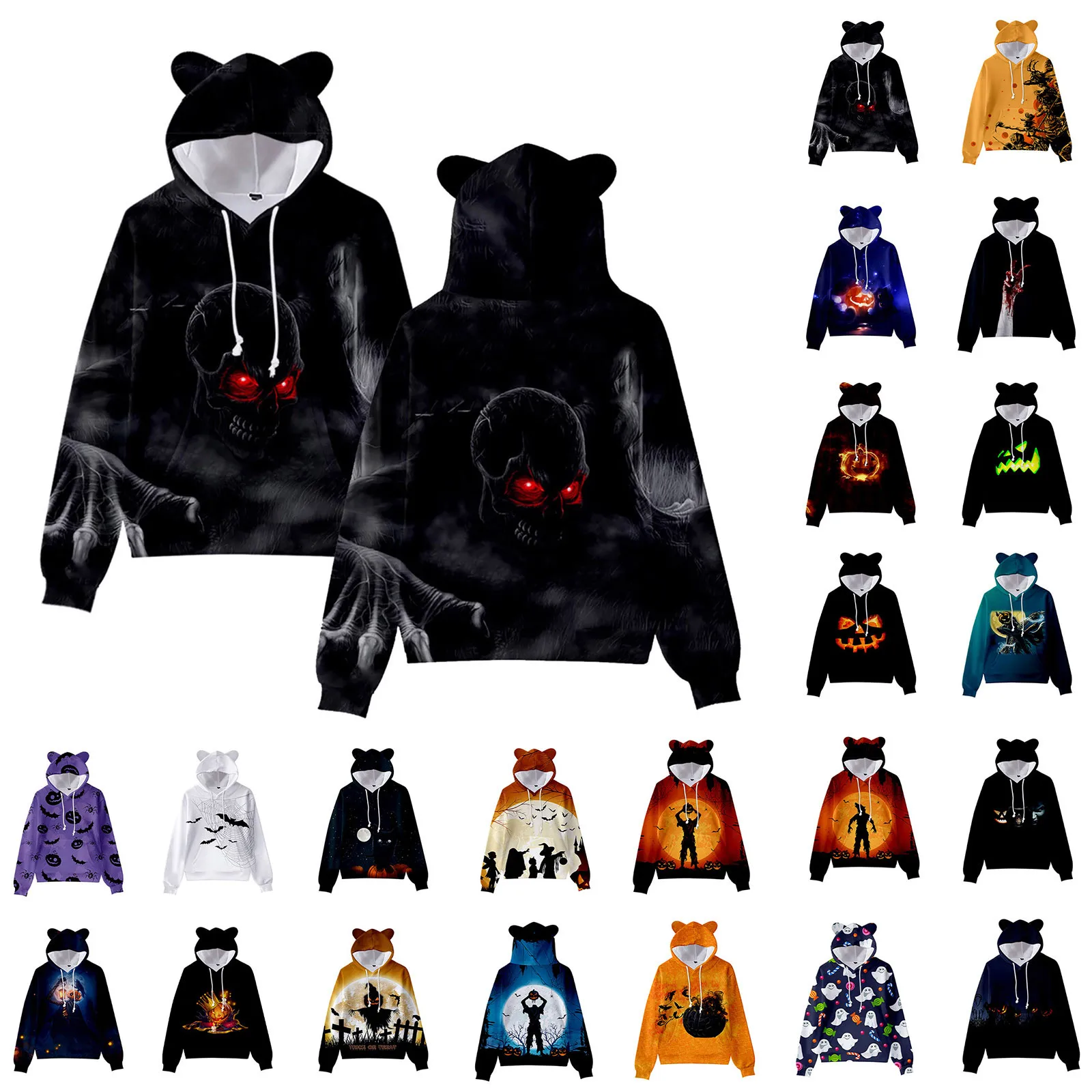 

Уличная одежда, женские толстовки на Хэллоуин, флисовый 3D свитер с капюшоном для взрослых и мужчин и женщин с кошачьими ушками, повседневные...