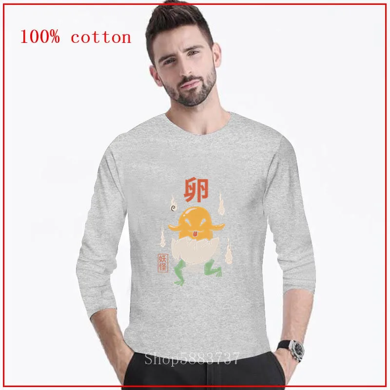 Мужская футболка с длинным рукавом Yokai Egg забавная японской едой длинными