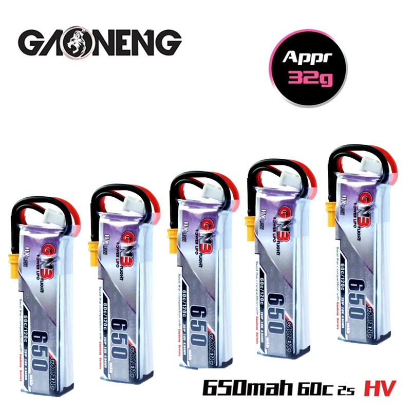 

5 шт. Gaoneng GNB 650 мАч 2S 60C/120C HV Lipo батарея с разъемом XT30 для Emax Tinyhawk Kingkong LDARC TINY Whoop BetaFPV Дрон